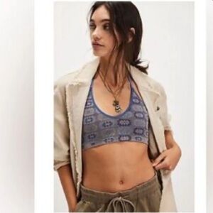 Free People Free For All Seamless Bralette blue pattern new nwt yoga Pilates